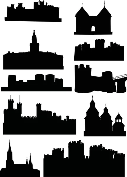 Conjunto de castelos e torres — Vetor de Stock
