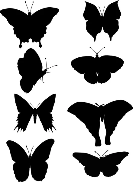 Set di otto sagome di farfalle — Vettoriale Stock