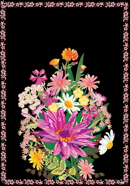 ピンク ロータスと野生の花 — ストックベクタ