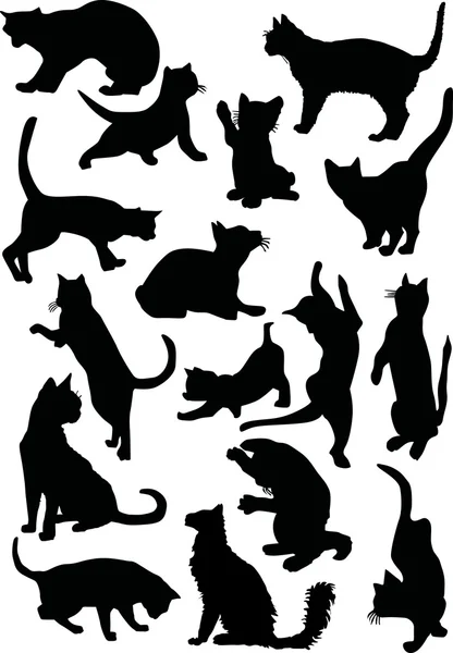 Sedici sagome di gatto — Vettoriale Stock