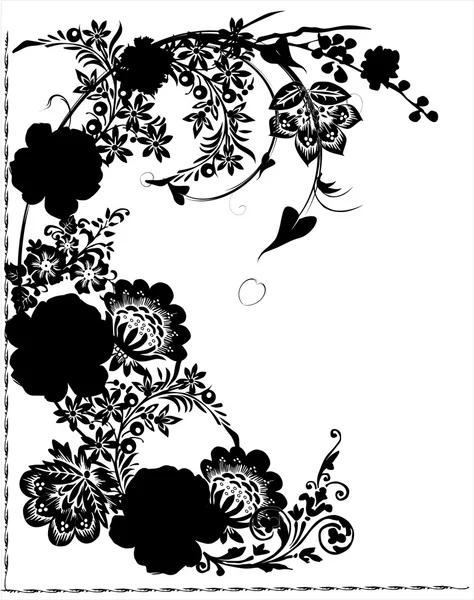 Gekrümmte schwarze Blumenecke — Stockvektor