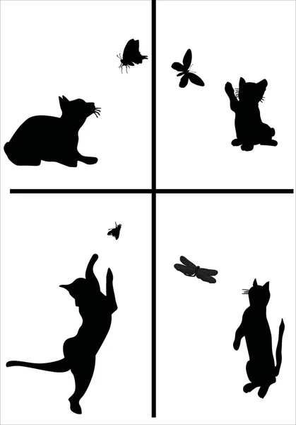 Gatitos jugando con mariposas — Vector de stock
