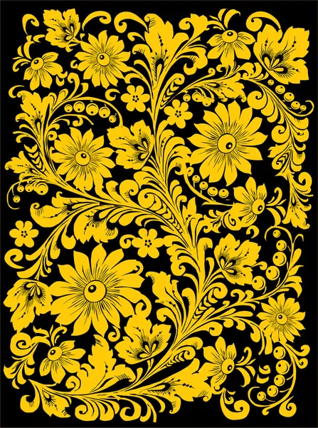 Ornamento de oro de flores en negro — Vector de stock