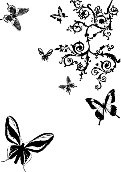 Schwarze Schmetterlinge und Locken — Stockvektor