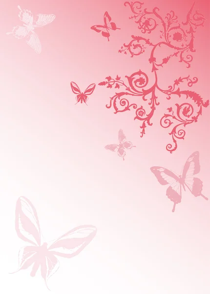 粉色蝴蝶和卷发 — 图库矢量图片