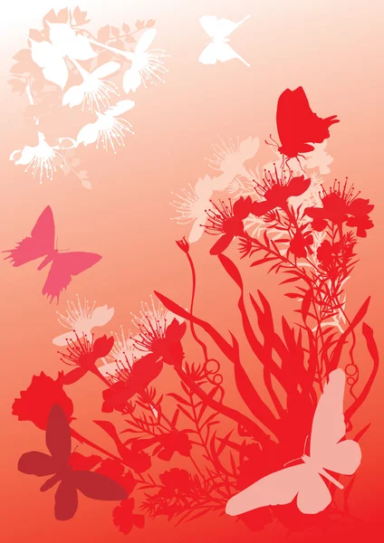 Oranje vlinders en bloemen — Stockvector
