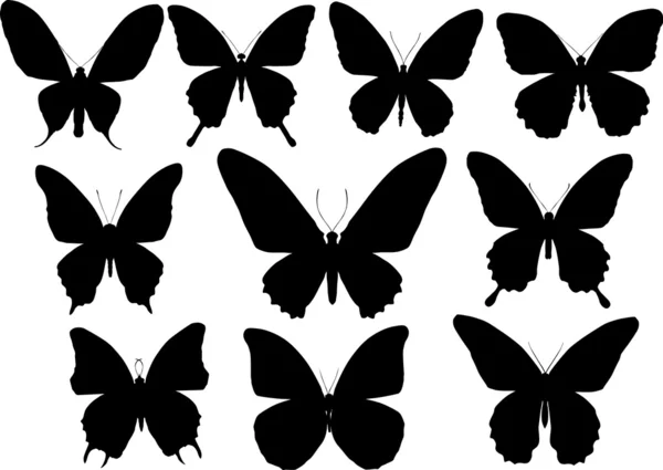 Conjunto de diez siluetas de mariposa — Vector de stock