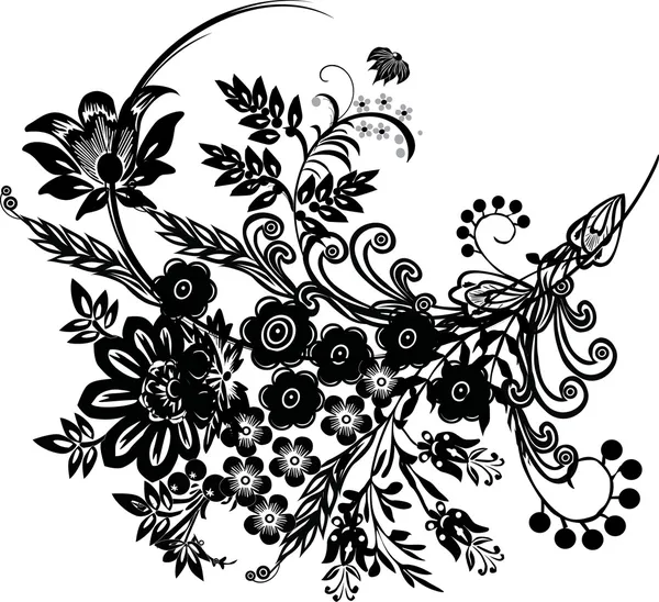 Stilizált fekete virágos ág — Stock Vector