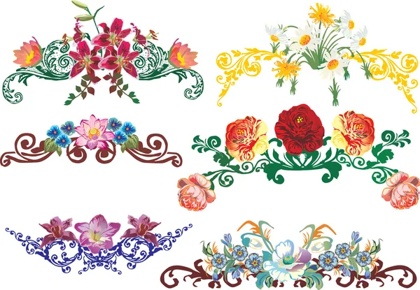 Flores de colores elementos decorados — Vector de stock