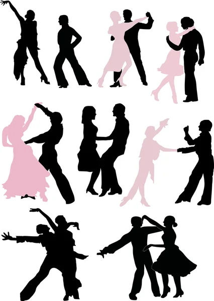Paires de silhouettes danseuses — Image vectorielle