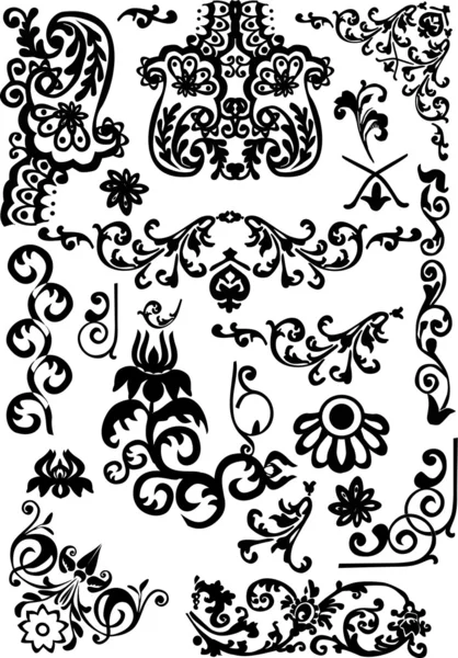 Conjunto de elementos florales rizados negros — Archivo Imágenes Vectoriales