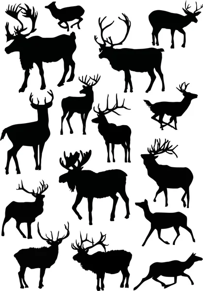 Quince ciervos en negro — Vector de stock