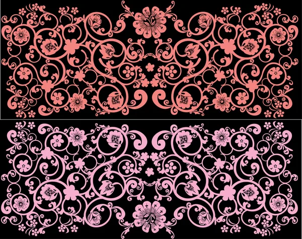Dos bandas de follaje de color rosa y negro — Stockvector