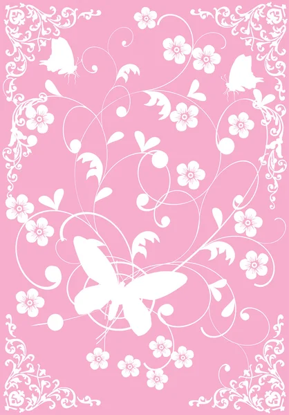 Motif de fleurs avec trois papillons — Image vectorielle