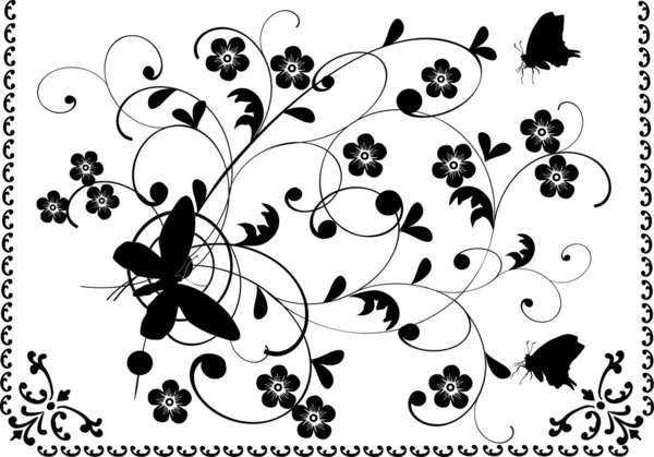 Floraler Hintergrund mit drei Schmetterlingen — Stockvektor