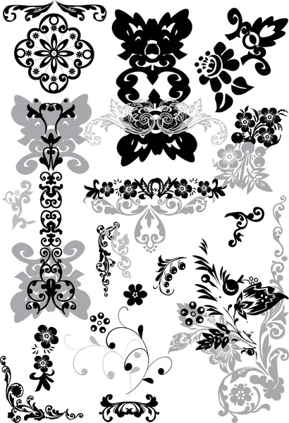 Éléments ornementaux noirs et gris — Image vectorielle