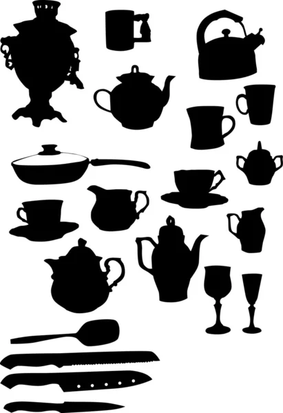 Set de vaisselle noire — Image vectorielle