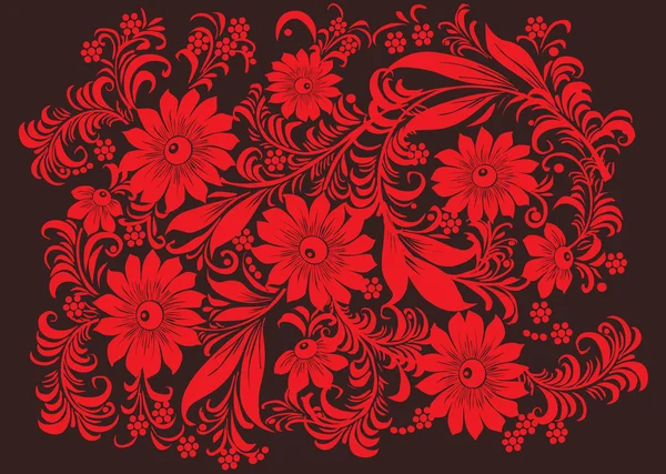 Zes rode bloem ornament — Stockvector