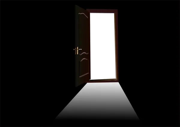 Öppna bruna dörren på svart — Stock vektor