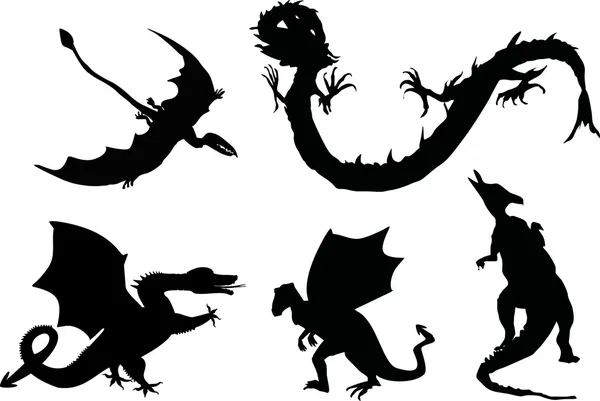 Five black dragons — Stock Vector