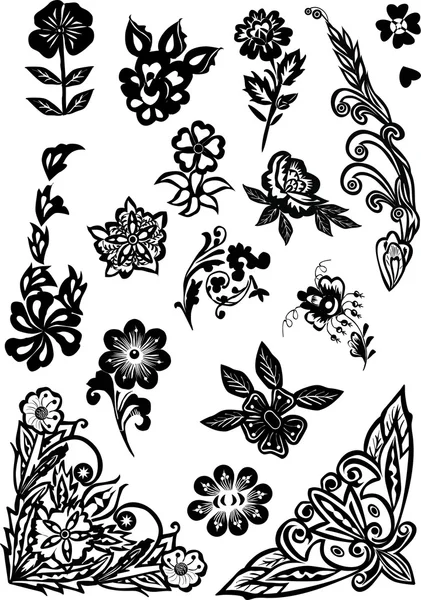 Siyah çiçek tasarım öğeleri — Stok Vektör