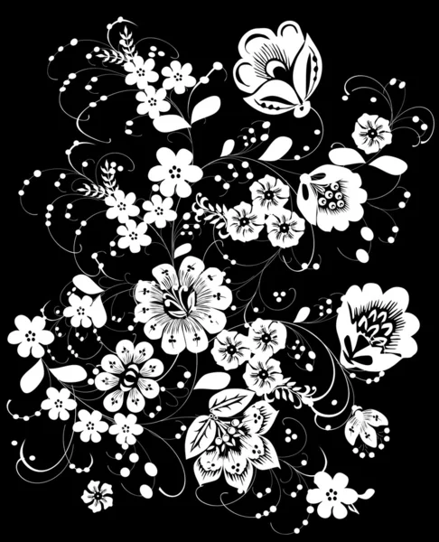 白色传统模式与鲜花 — 图库矢量图片