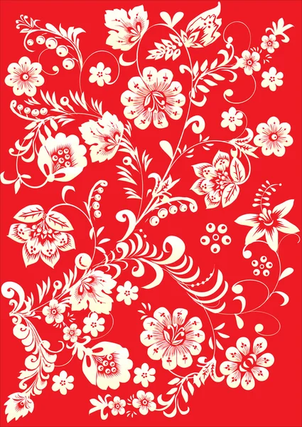 White on red flower branch pattern — Stock Vector