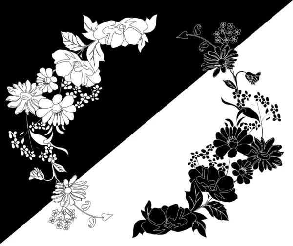 Silhuetas de flores brancas e pretas — Vetor de Stock