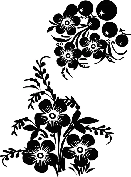 Ontwerp met zes zwarte bloemen — Stockvector