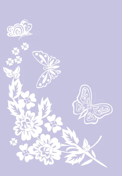 Corner with butterflies on lilac — Stock Vector