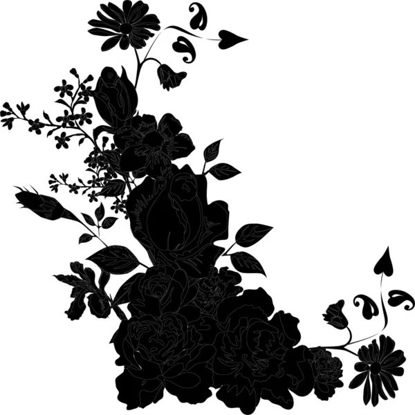 Umriss schwarzer Blüten — Stockvektor