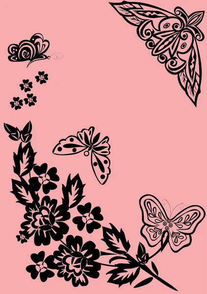 Esquina con mariposas en rosa — Archivo Imágenes Vectoriales