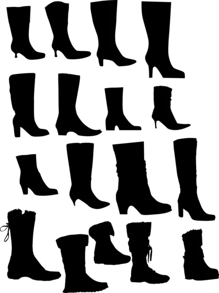 Diciassette sagome di stivali — Vettoriale Stock