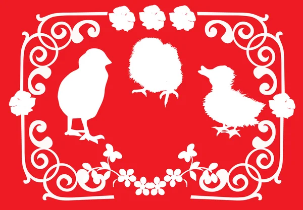 鸡和鸭饰品剪影 — 图库矢量图片