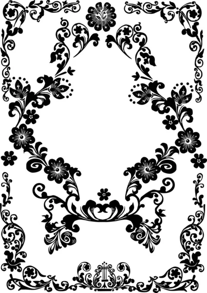 Marco floral negro con adorno — Archivo Imágenes Vectoriales