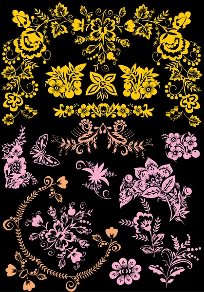 Rosa y oro elementos florales — Archivo Imágenes Vectoriales