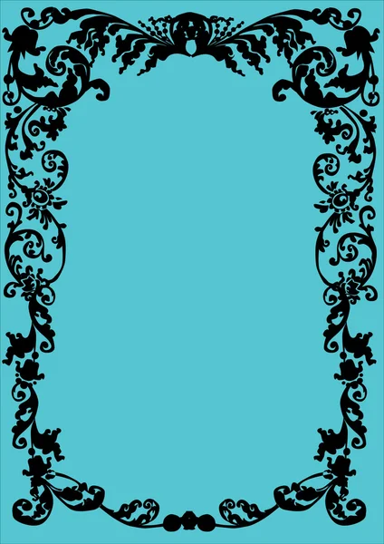 Black on blue floral frame — Stock Vector
