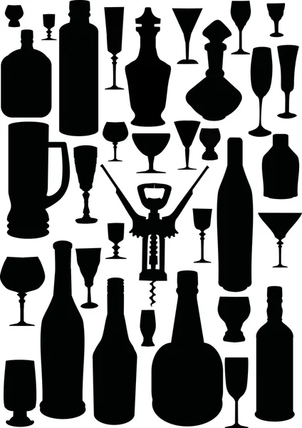 Conjunto de vidrio y botellas — Archivo Imágenes Vectoriales