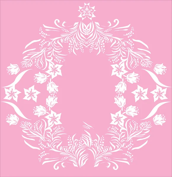 Illustrazione con cornice floreale decorazione su sfondo lilla — Vettoriale Stock