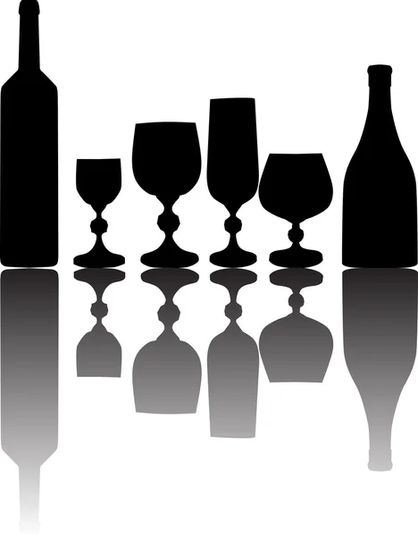 Glas, flaskor och reflektion — Stock vektor