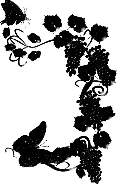 葡萄和两只蝴蝶 — 图库矢量图片
