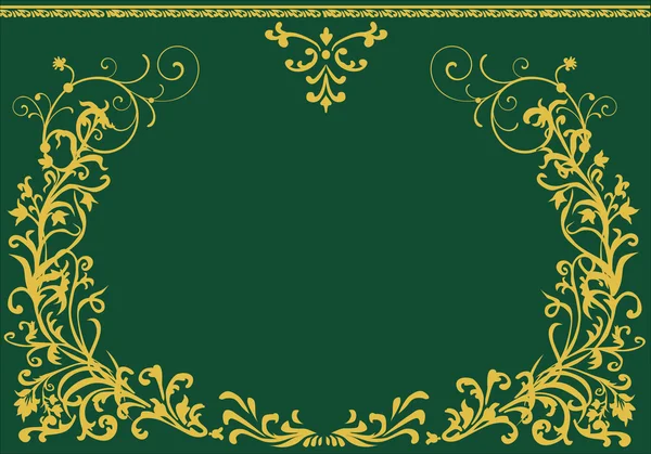Golden curled frame on green — Stock Vector