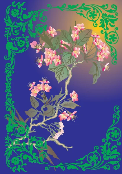 Zöld curles-rózsaszín cseresznye fa — Stock Vector