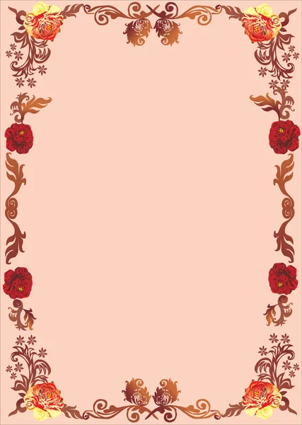 Cadre floral brun avec des roses — Image vectorielle