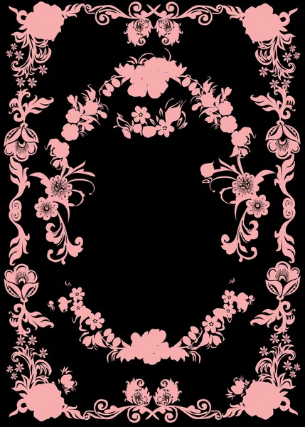 Flor marco rosa en blak — Vector de stock