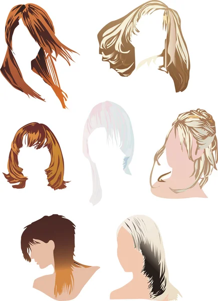 7 つの女性のヘアスタイル — ストックベクタ