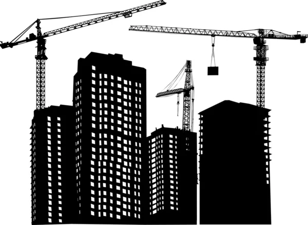 Three cranes and building — Stock Vector