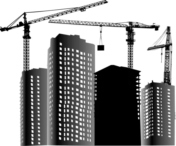 Three cranes on building site — Stock Vector