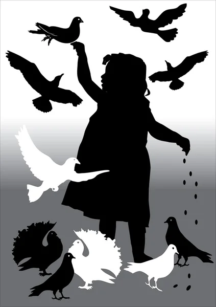 Dívka a deset holubice — Stockový vektor