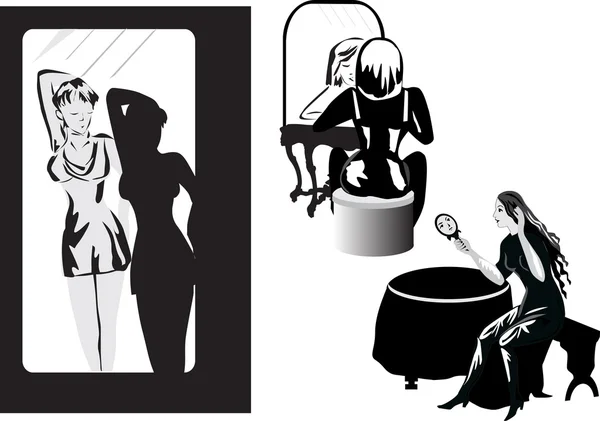 Женщины рядом с зеркалами — стоковый вектор